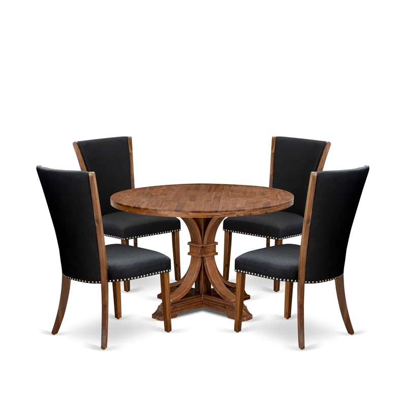 Pemberly Row 5-Piece Round Kitchen Table Set Wood in Walnut Finish