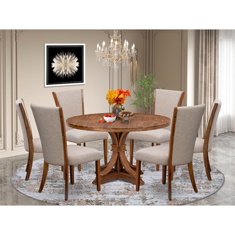 Pemberly Row 7-Piece Round Dining Room Set in Walnut Finish