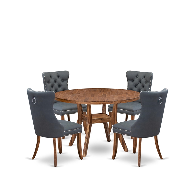Pemberly Row 5-Piece Mid-Century Kitchen Table Set in Walnut and Gray