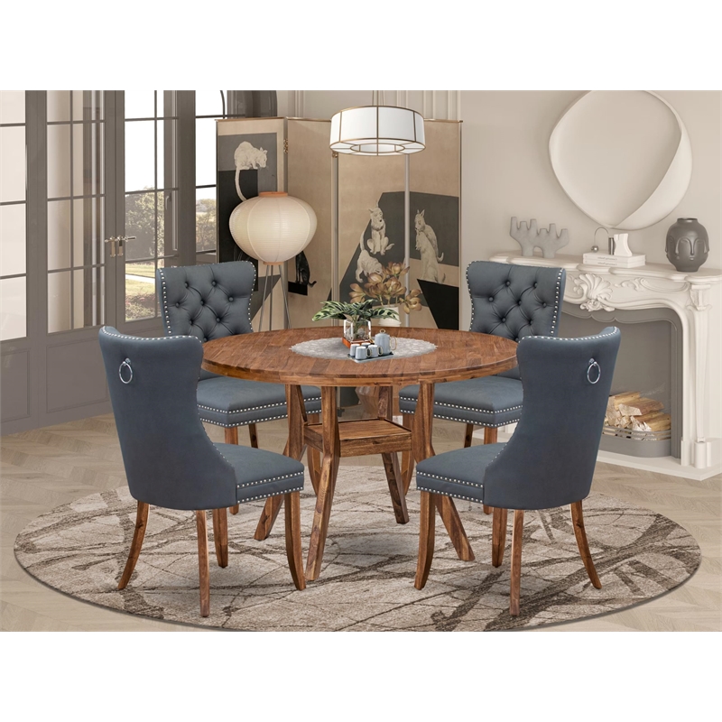 Pemberly Row 5-Piece Mid-Century Kitchen Table Set in Walnut and Gray