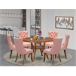 Pemberly Row 7-Piece Dining Table Set in Walnut with Faux Leather Chairs