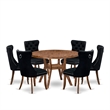 Pemberly Row 7-Piece Kitchen Table Set in Walnut with Linen Fabric Chairs
