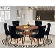 Pemberly Row 7-Piece Kitchen Table Set in Walnut with Linen Fabric Chairs