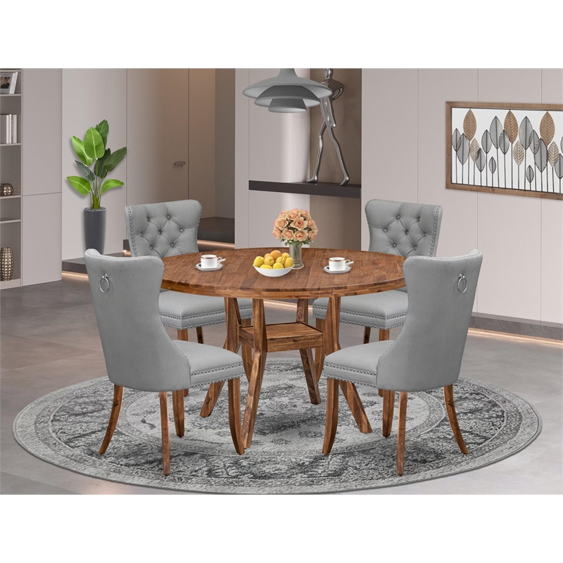 Pemberly Row 5-Piece Dining Set with Faux Leather Chairs in Walnut Finish