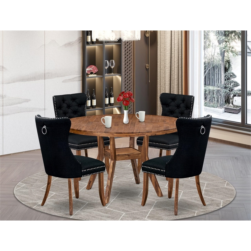 Pemberly Row 5-Piece Kitchen Dining Set with Walnut Finish Table