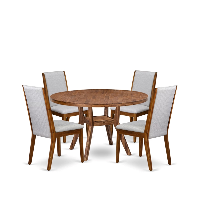 Pemberly Row 5-Piece Dining Set with Wood Round Table Walnut Finish