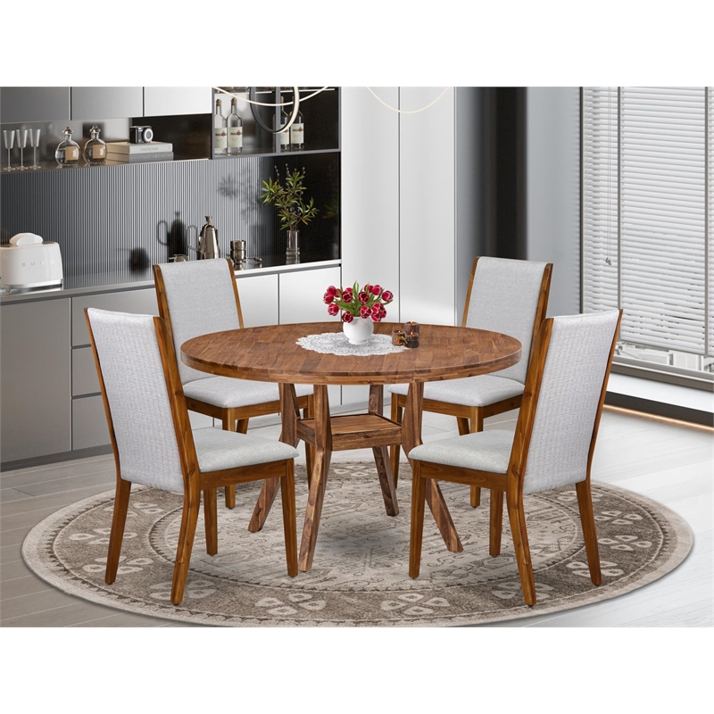 Pemberly Row 5-Piece Dining Set with Wood Round Table Walnut Finish