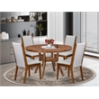 Pemberly Row 5-Piece Dining Set with Wood Round Table Walnut Finish
