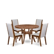 Pemberly Row 5-Piece Mid-Century Dining Table Set in Walnut with Linen