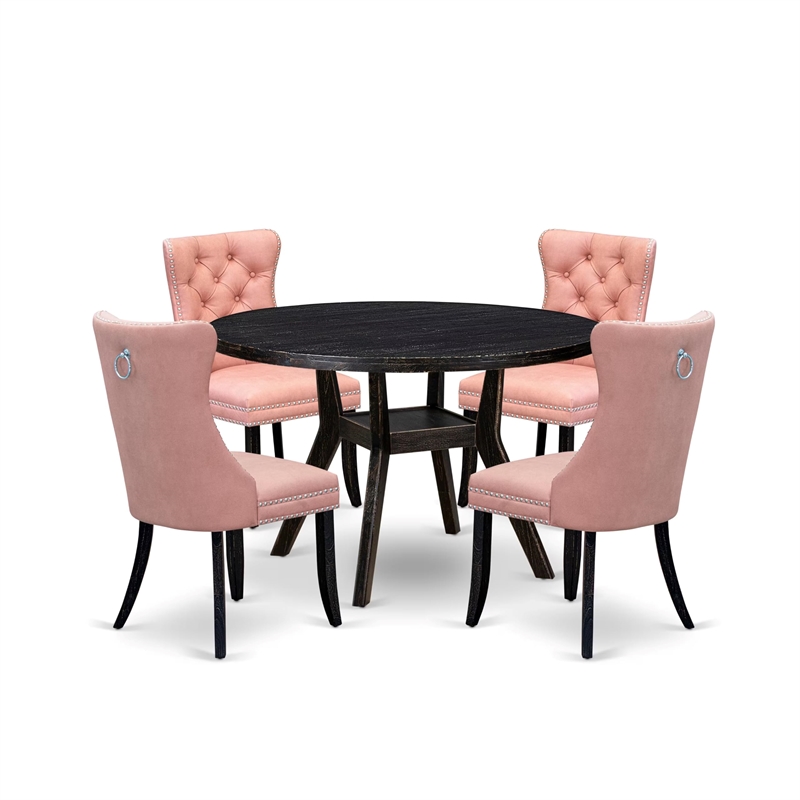 Pemberly Row 5-Piece Round Dining Set in Black Finish with Faux Leather