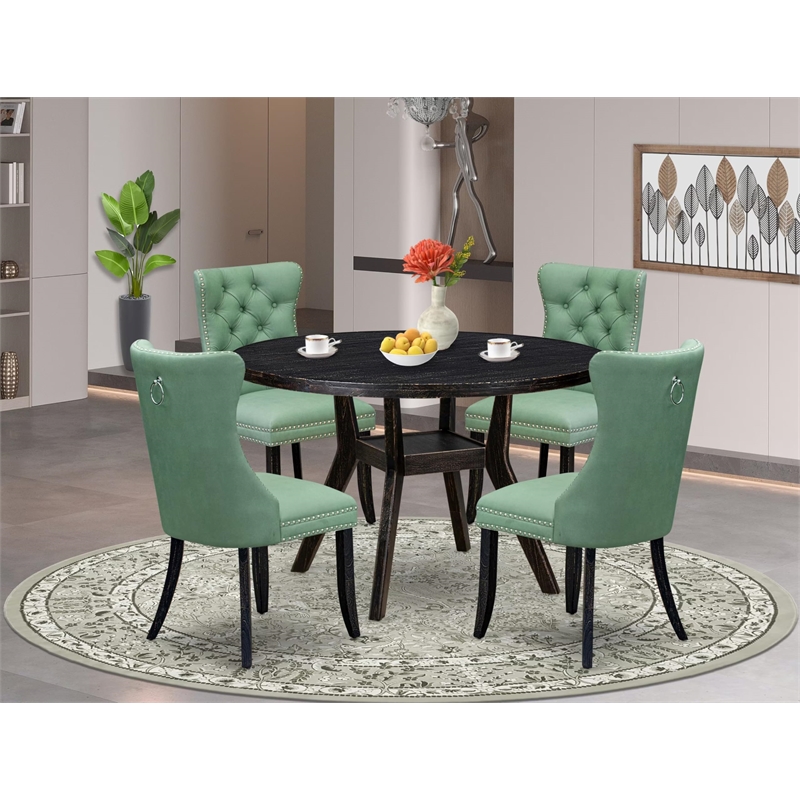 Pemberly Row 5-Piece Round Dining Set in Black Finish with Faux Leather