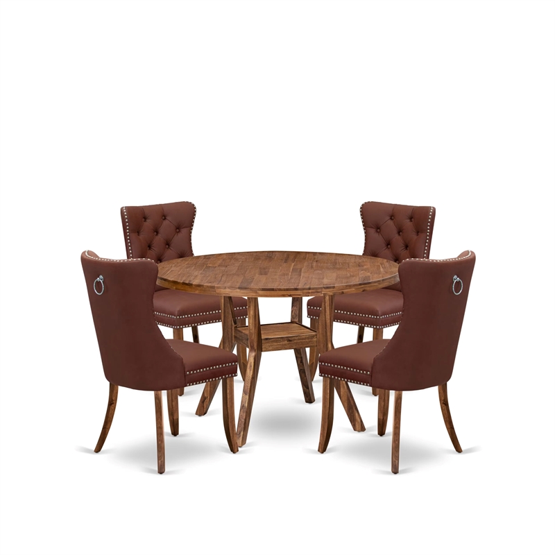 Pemberly Row 5-Piece Dining Set in Walnut Rubberwood and Faux Leather