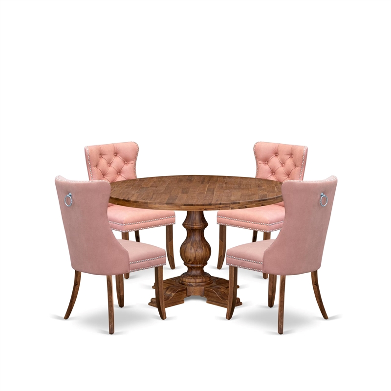 Pemberly Row 5-Piece Rubber Wood Dining Room Set with Faux Leather Chairs