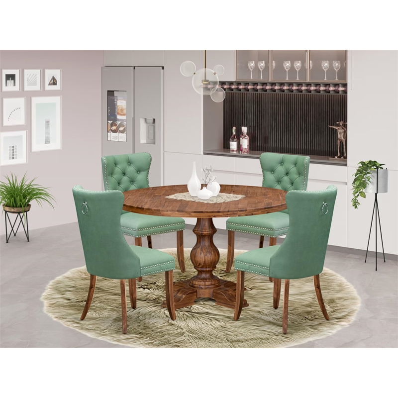 Pemberly Row 5-Piece Dining Set Rubber Wood Table & Faux Leather Chairs