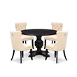 Pemberly Row 5-Piece Round Kitchen Table Set Wood Black Finish Linen