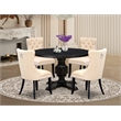 Pemberly Row 5-Piece Round Kitchen Table Set Wood Black Finish Linen