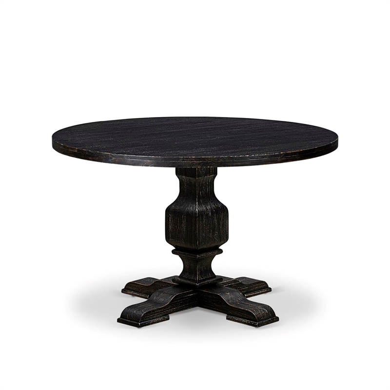Pemberly Row 5-Piece Round Kitchen Table Set Wood Black Finish Linen