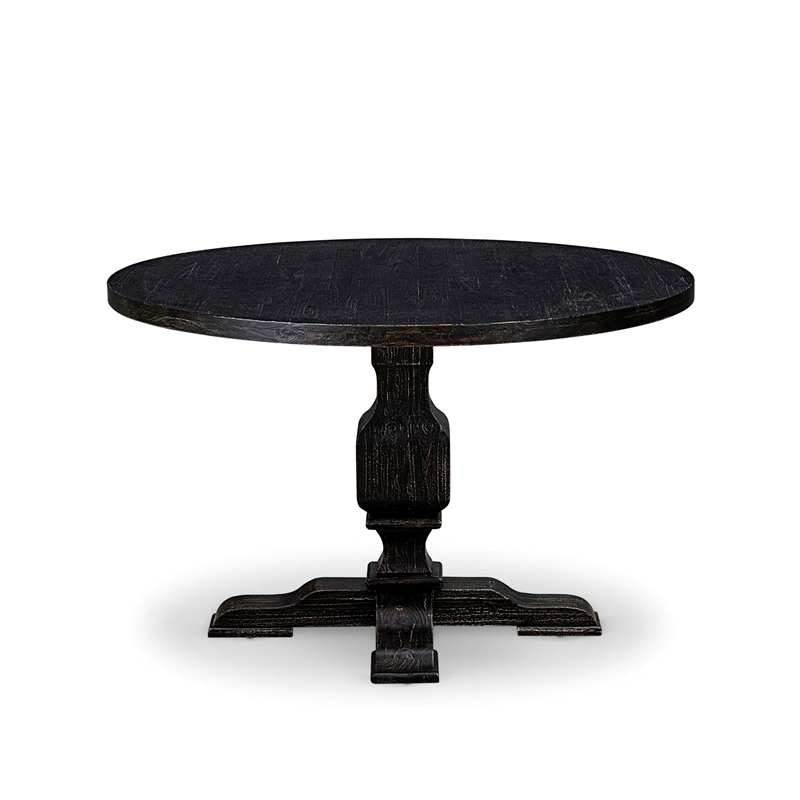 Pemberly Row 5-Piece Round Kitchen Table Set Wood Black Finish Linen