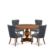 Pemberly Row 5-Piece Round Dining Set Rubberwood Walnut Finish Faux Leather