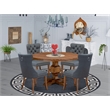 Pemberly Row 5-Piece Round Dining Set Rubberwood Walnut Finish Faux Leather