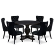 Pemberly Row 7-Piece Round Dining Set with Black Linen Upholstery