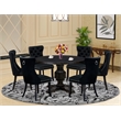 Pemberly Row 7-Piece Round Dining Set with Black Linen Upholstery