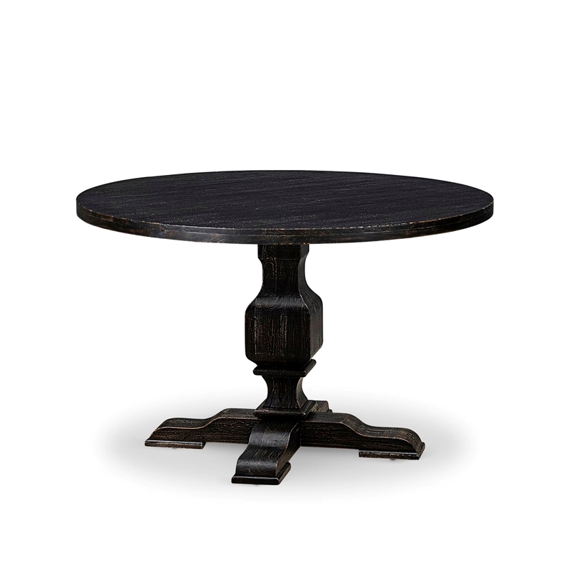 Pemberly Row 7-Piece Round Dining Set with Black Linen Upholstery