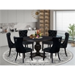 Pemberly Row 7-Piece Round Dining Set with Black Linen Upholstery