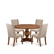 Pemberly Row 5-Piece Round Dining Set with Linen Upholstery in Walnut