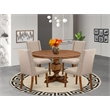Pemberly Row 5-Piece Round Dining Set with Linen Upholstery in Walnut