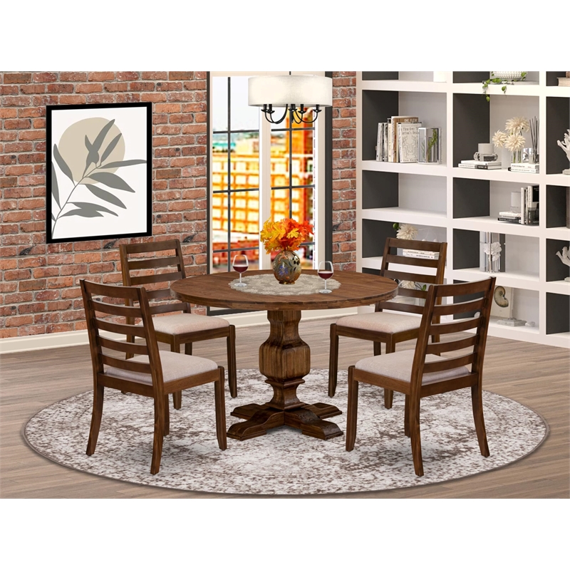 Pemberly Row 5-Piece Dining Table Set in Antique Walnut with Linen Seats
