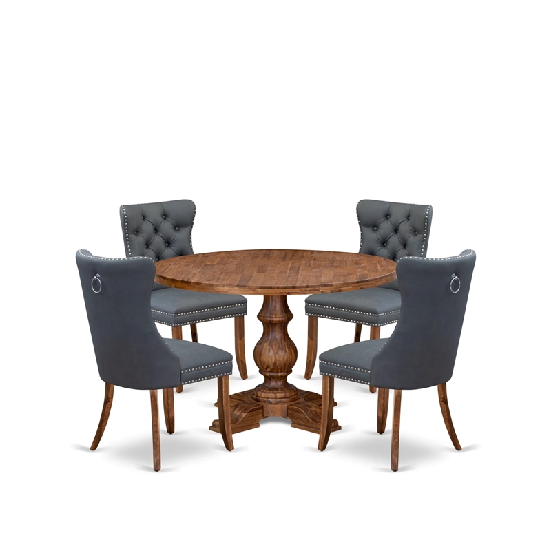 Pemberly Row 5-Piece Kitchen Table Set in Walnut Wood Finish
