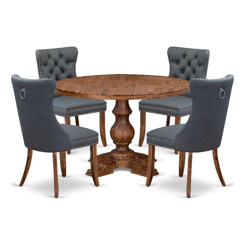 Pemberly Row 5-Piece Kitchen Table Set in Walnut Wood Finish