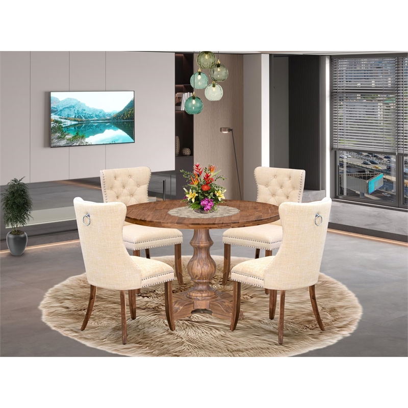 Pemberly Row Mid-Century 5-Piece Dining Set in Walnut Finish