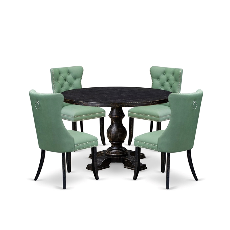 Pemberly Row 5-Piece Round Dining Room Set in Sand Blasted Black Finish