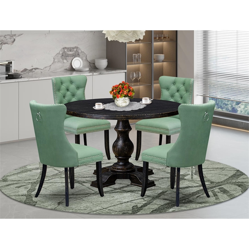 Pemberly Row 5-Piece Round Dining Room Set in Sand Blasted Black Finish