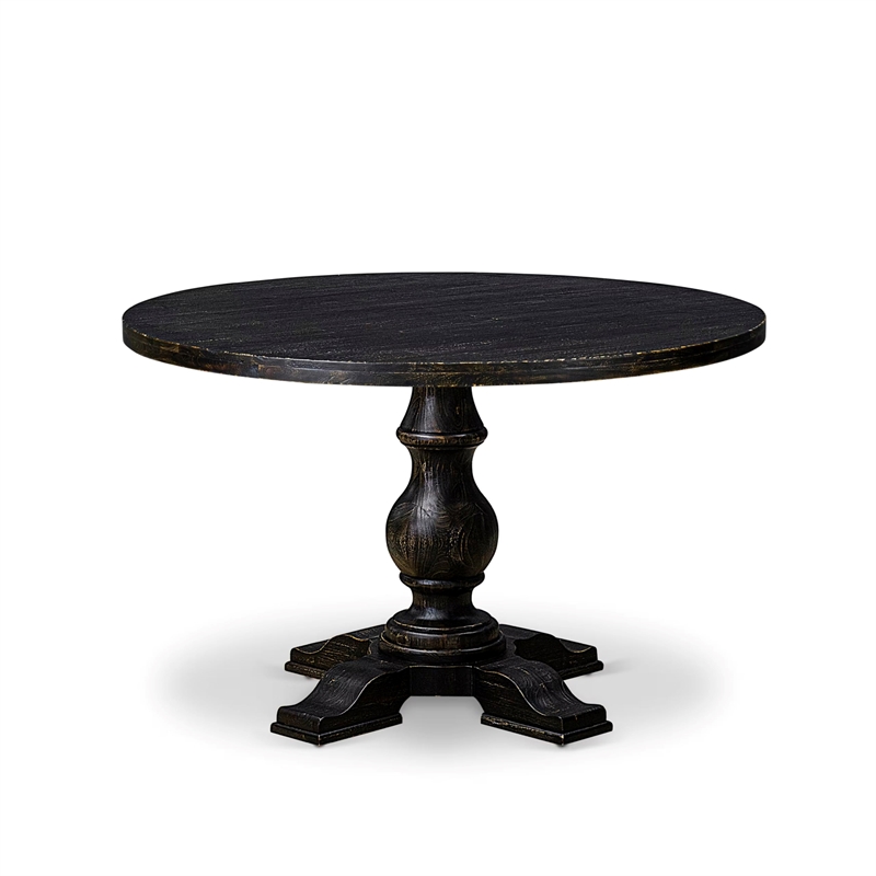 Pemberly Row 5-Piece Round Dining Room Set in Sand Blasted Black Finish