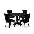 Pemberly Row 5-Piece Dining Set with Black Linen Upholstery and Wood Table