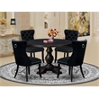 Pemberly Row 5-Piece Dining Set with Black Linen Upholstery and Wood Table