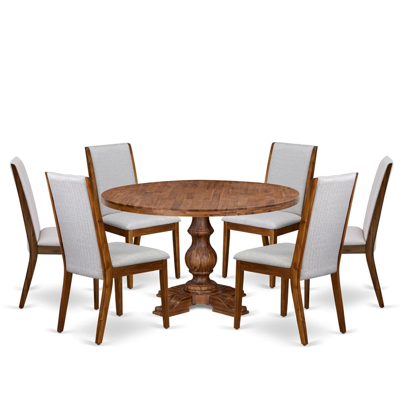 Pemberly Row 7-Piece Mid-Century Dining Set Rubberwood in Walnut