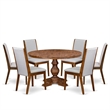 Pemberly Row 7-Piece Mid-Century Dining Set Rubberwood in Walnut