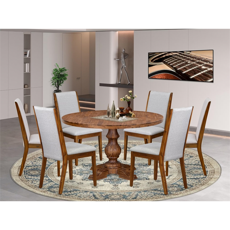 Pemberly Row 7-Piece Mid-Century Dining Set Rubberwood in Walnut