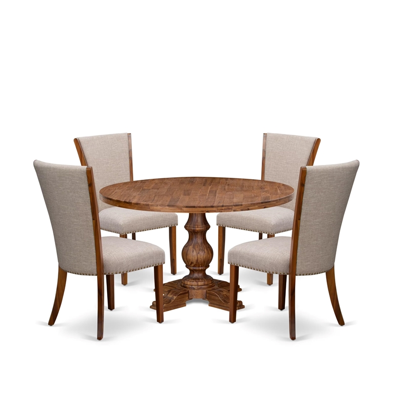 Pemberly Row 5-Piece Round Dining Set with Parson Chairs Wood Walnut