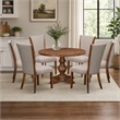 Pemberly Row 7-Piece Round Dining Table Set with Linen Chairs Walnut