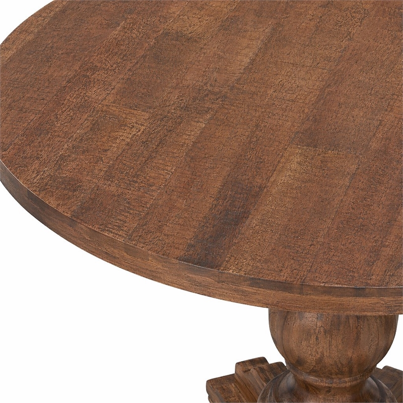 Pemberly Row 7-Piece Round Dining Table Set with Linen Chairs Walnut