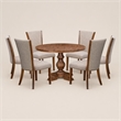 Pemberly Row 7-Piece Round Dining Table Set with Linen Chairs Walnut