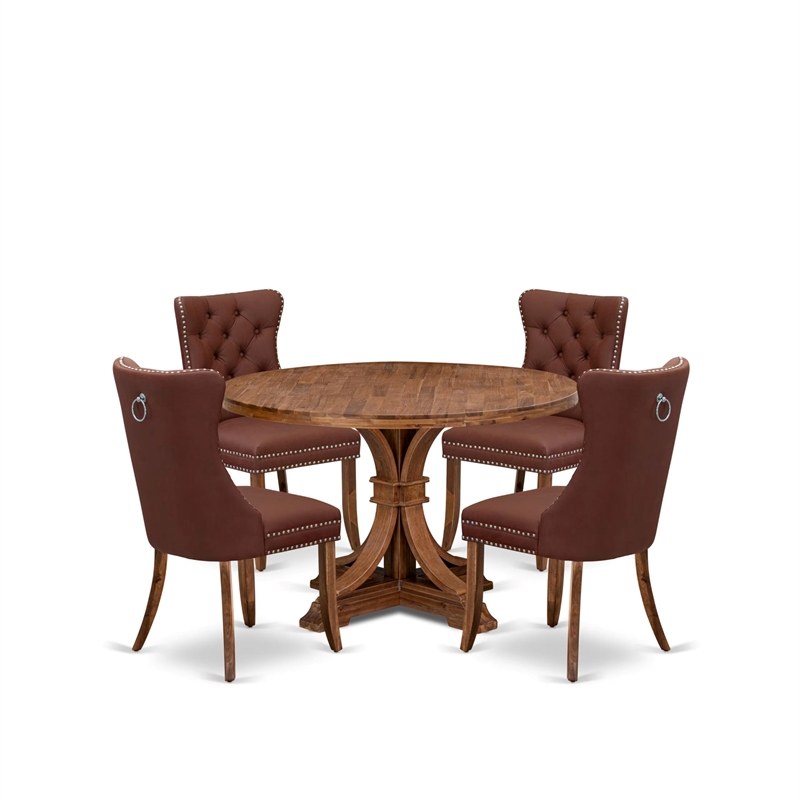 Pemberly Row 5-Piece Dining Set with Faux Leather Chairs in Walnut Finish