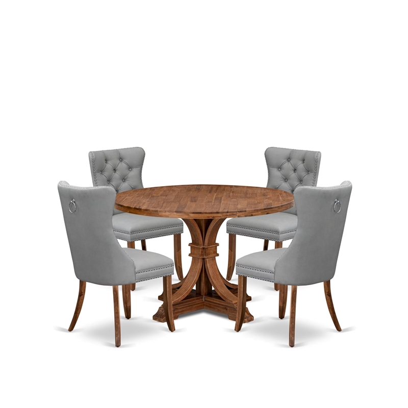 Pemberly Row 5-Piece Dining Set with Gray Faux Leather in Walnut Finish