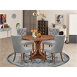Pemberly Row 5-Piece Dining Set with Gray Faux Leather in Walnut Finish