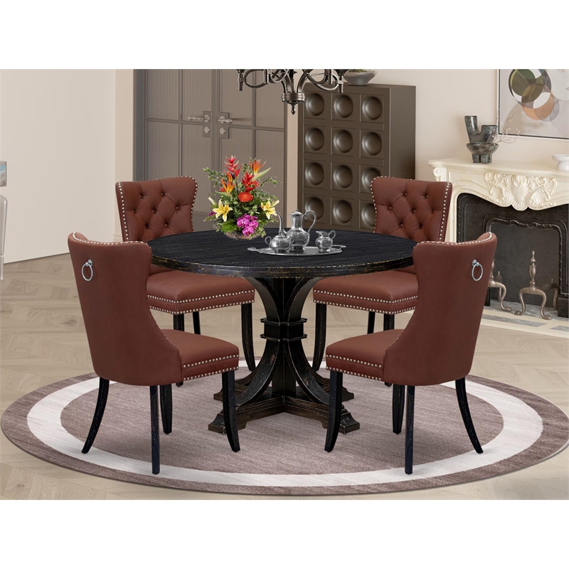 Pemberly Row 5-Piece Round Kitchen Set in Sand-Blasted Black Wood